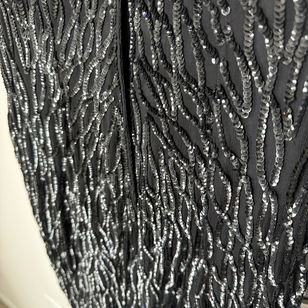 Vintage Stenay Black Sequin Dress Size 4 Shoulder Pads 100% Silk Beaded 1980s - Picture 13 of 14